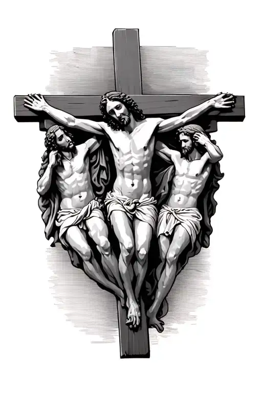 Jesus Christ Hanging On The Cross With The Two Thieves Next To Him