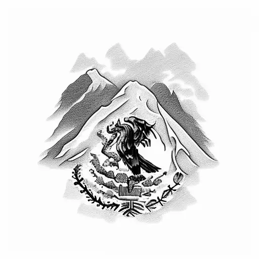 Mexico Flag With Mountain Landscapes