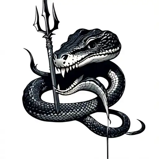 Self Eating Snake With A Trident Going Down And To The Right