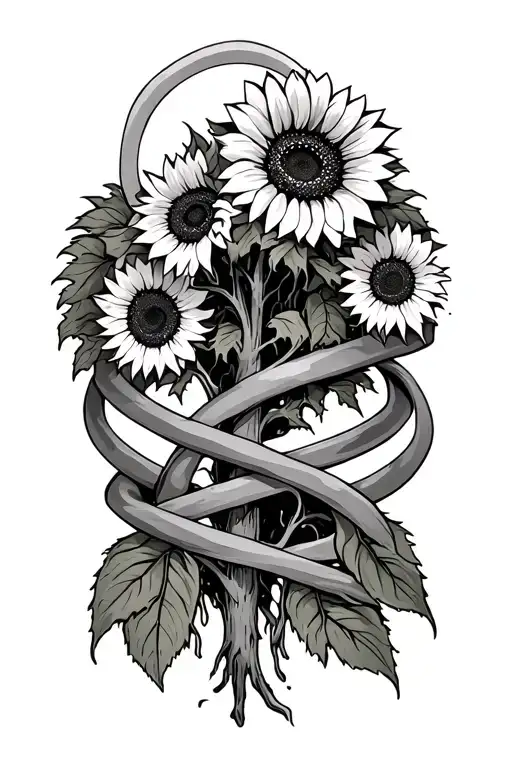 Sunflowers With Mental Health Symbol Intertwined Wrapping Around A Willow Tree