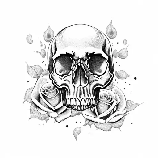 Skull And Roses And Moon