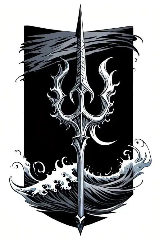 Trident Wirh Waves Flowing