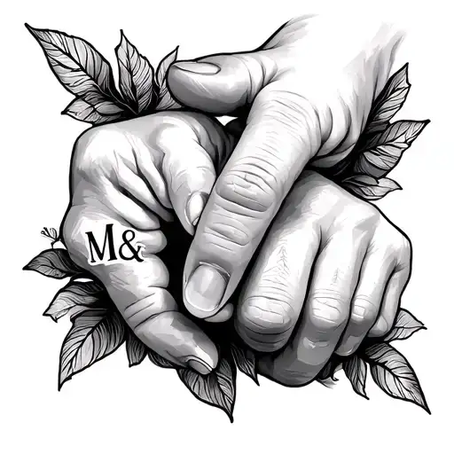 A Baby Hand Holding My Finger With The Initials M&d By Side