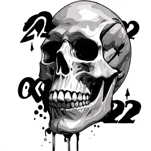 Scull Black In White With 222 Numbers