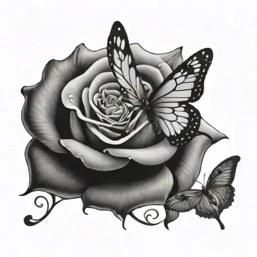 Rose With Butterfly Flying Away