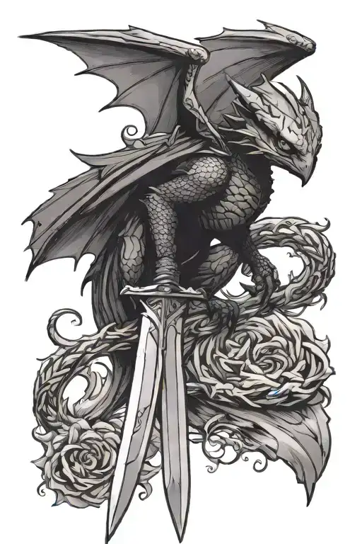A Tall Sword With Toothless The Dragon Perched On Top With Wings Out