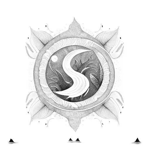 Tropical Leaves With Waves And Moon