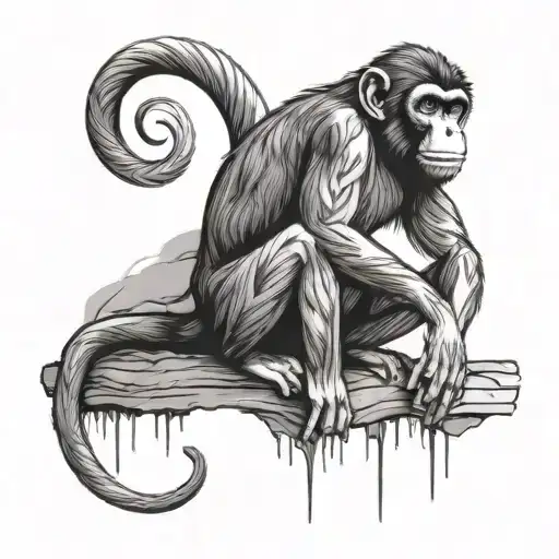 Cave Painting Style Monkey With A Fibonacci Spiral Tail