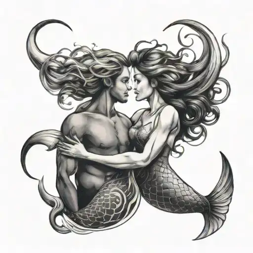 Freediver And Mermaid Looking At Each Other