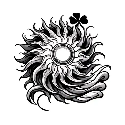 Spiral Sun And Four Leaf Clover And Waves Flowing