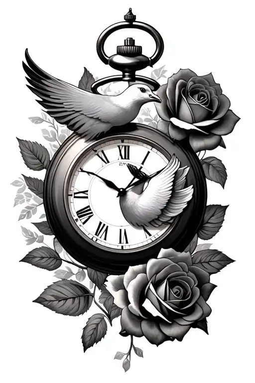 Dove Pocket Watch With Roses