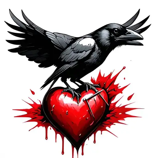 Crow Sitting On A Bleeding Heart With Nails Stabbing The Heart
