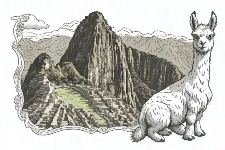 Machu Picchu With Alpaca Wearing Inca Realism Femine