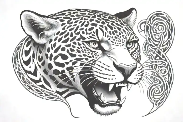 Jaguar With Celtic Tribal Linework