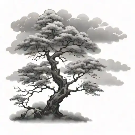 Japanese Maple Tree Surrounded By Clouds