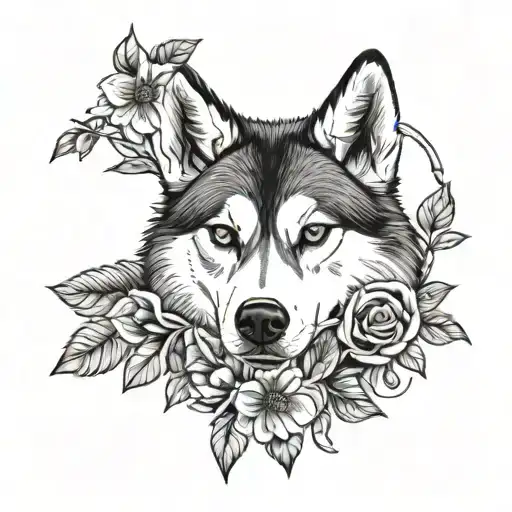 Husky A Rose And A Daisy Intertwined In Two Branches