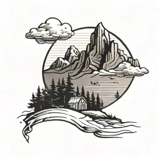 A Minimalist Tattoo Of A Mountain Landscape With A Hidden Rosie The Riveter Silhouette