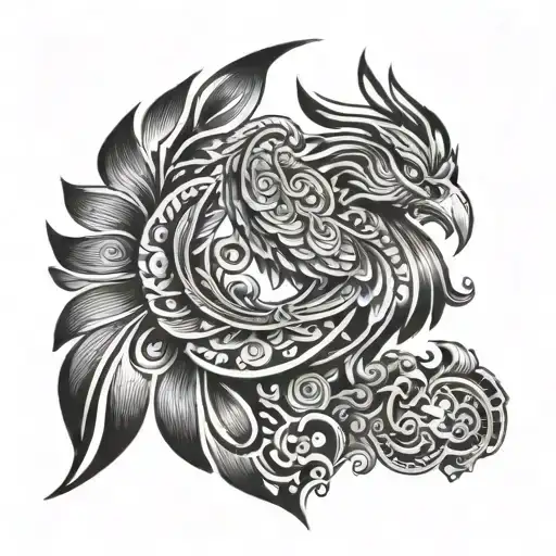 Mayan Phoenix With Mayan Pattern In A Rectangle