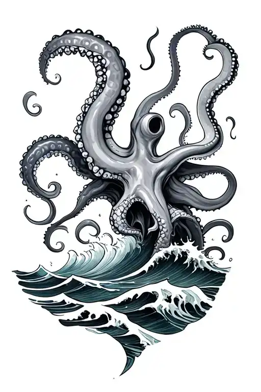 Tentacles Rising From The Ocean With Waves Crashing