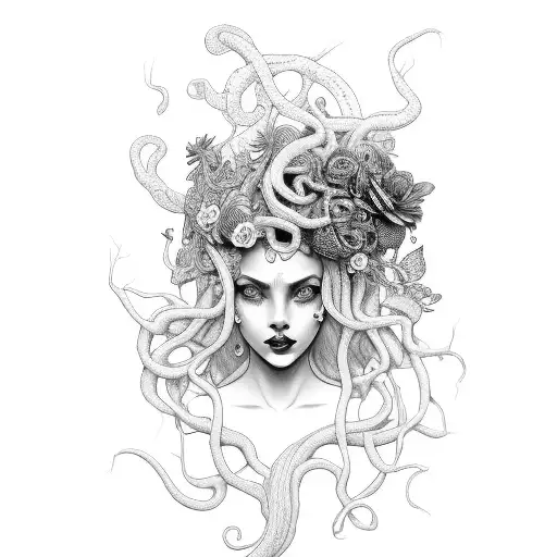 Dark Witch Medusa With Flowers