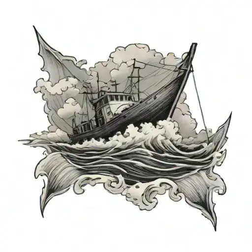 Fishing Boat On Big Ocean Swell With A Storm Clouds