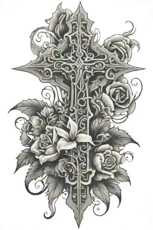 Salmaca Cross And Flowers With Water