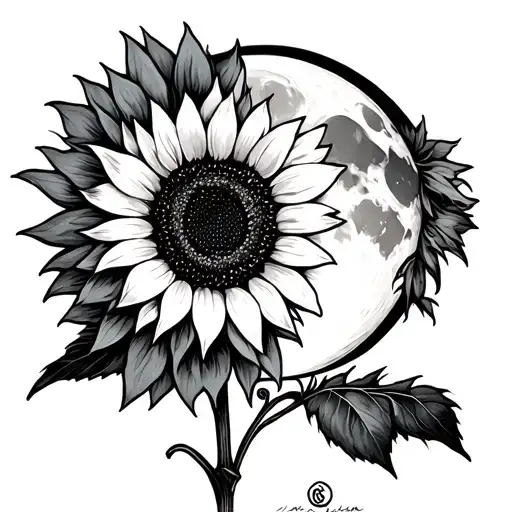 Sunflower Blossoming In Front Of The Moon