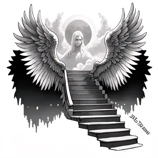 Stair Way To Heaven With Angle Wings On Side And Date At Bottem