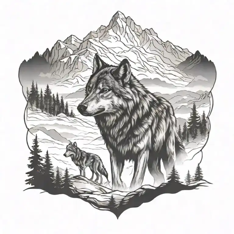 Wolf Pack In Foggy Mountains