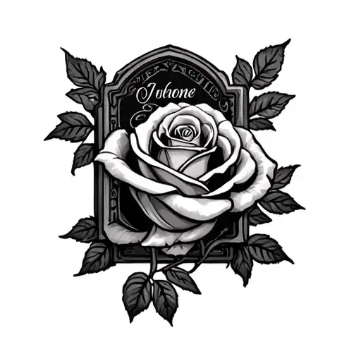 Rose Tattoo With Gravestone Engraved With Name