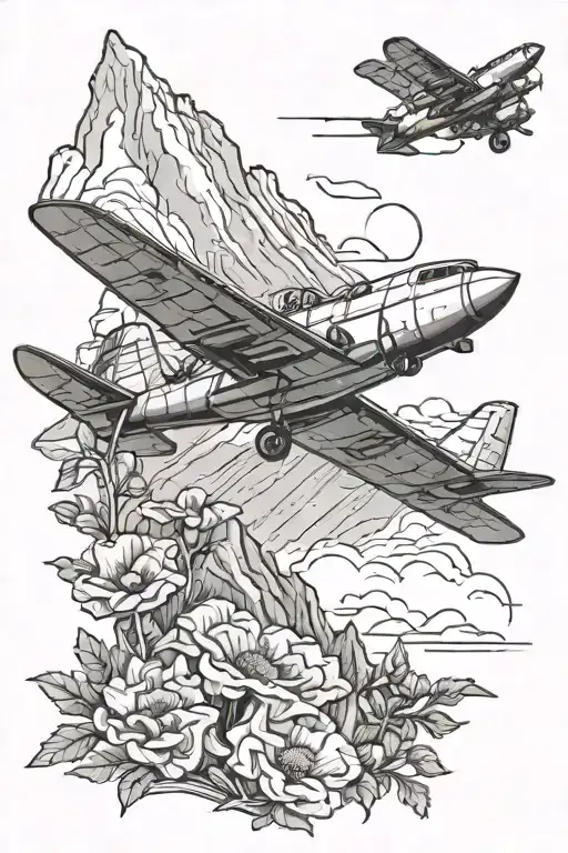 Military Aircraft Flying Over A Mountain With Poppies