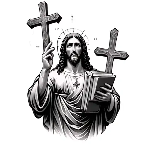 Cold Jesus Holding The Bible With Crosses