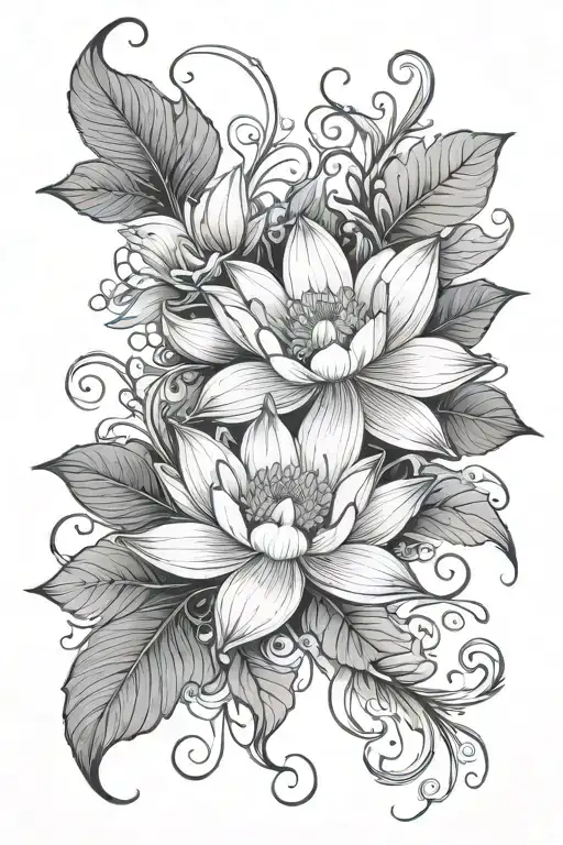 White Lotus Flower And Vines