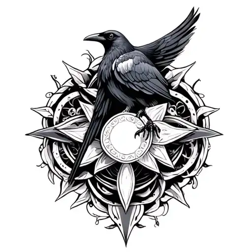 Crow And Paganism Inspired Tattoo Design