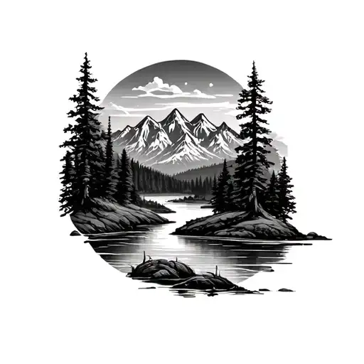 Tree Surrounded And River Mountain Landscape