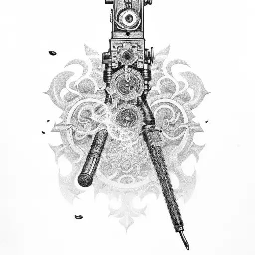 A Steampunk-inspired Gun Adorned With Swirling Smoke And Intricate Filigree Patterns