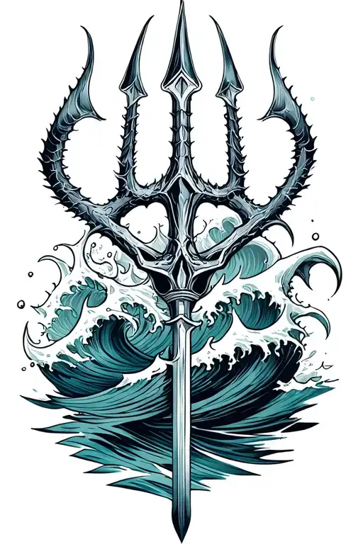Trident Surrounded With Water Waves Grabbing Trident