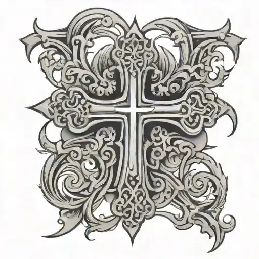 Cross Outline Tattoo Shadow Background Black