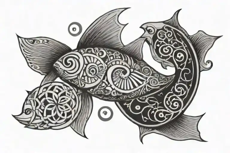 A Geometric Design Incorporating Pisces Symbols And Water Motifs