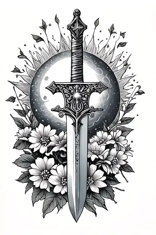 Small Dagger With Dainty Flowers Runing Up Sword With Sun And Moon And A Christian Reference