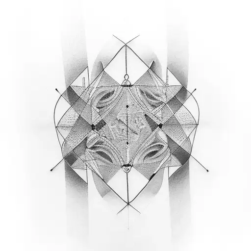 A Minimalist Black And Grey Tattoo Of Overlapping Shapes