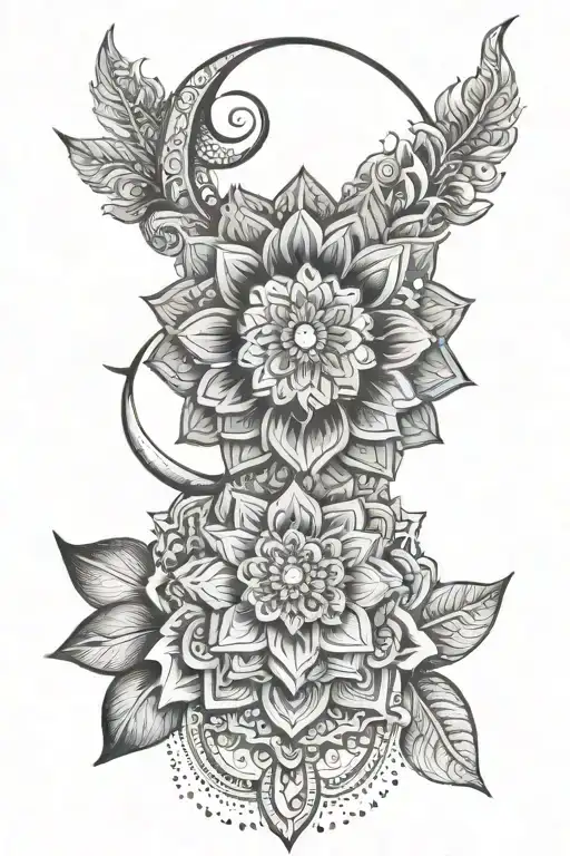 Mandala Flower And Cressent Moon Merging Together Tattoo Design Idea As A Half Sleeve On Upper Arm
