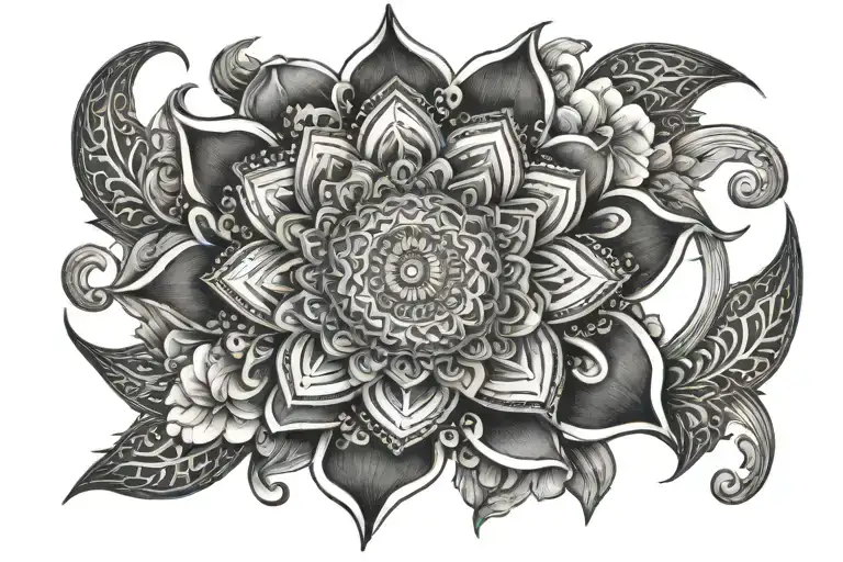 Mandala Flower And Cressent Moon Merging Together Tattoo Design Idea As A Half Sleeve