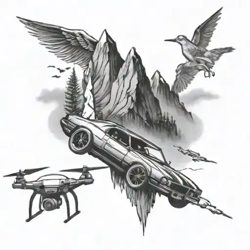 Mountain A Car And Drone Flying