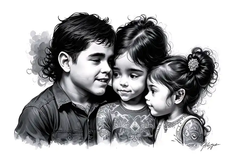 A Father With A Boy And A Girl