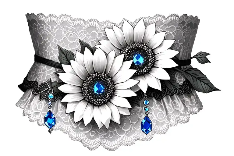 Lace Garter With A Sunflower With Dangle Sapphire Jewel Star
