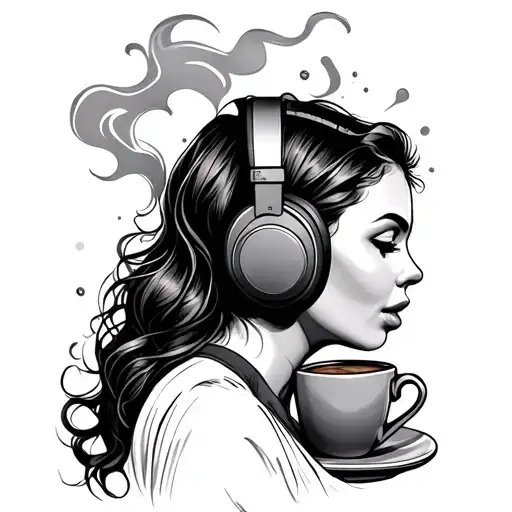 Coffee Cup With A Woman Wearing Headphone Rising From The Steam