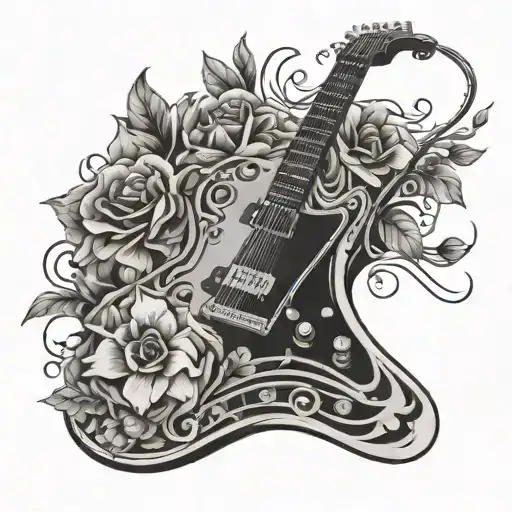 Electric Guitar With Musical Notes And Flowers