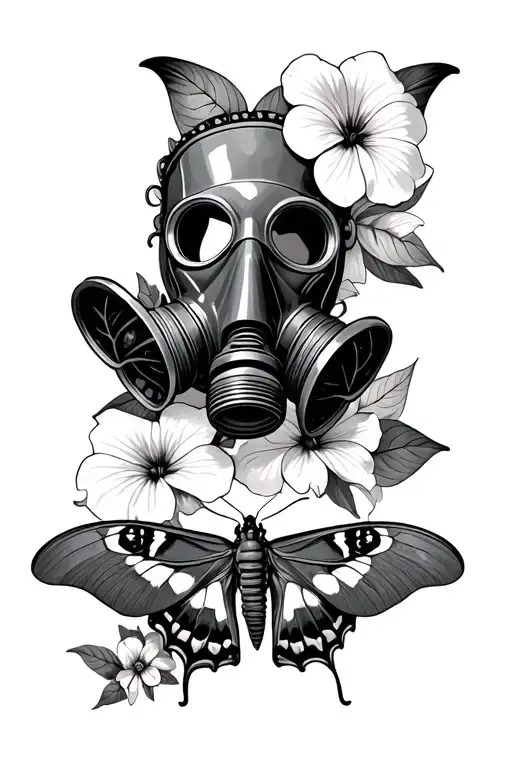 Gas Mask With Petunias A Atlas Moth And Death Moth