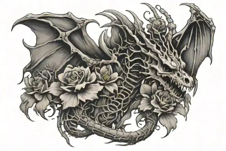 Dragon's Skeleton With Flowers